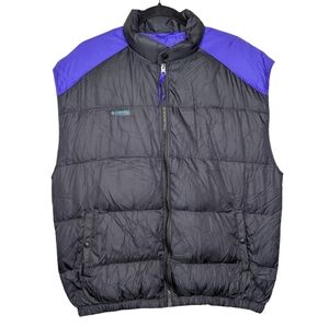 Vintage 90s Columbia Sportswear Down Puffer Vest Black Purple Men’s L Zip Front